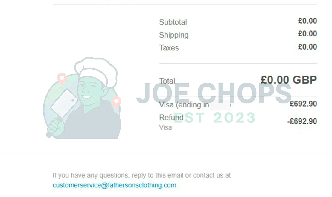 Father & Sons Order Success